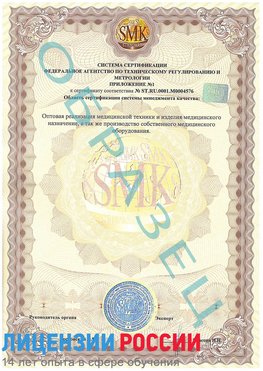 Образец сертификата соответствия (приложение) Томилино Сертификат ISO 13485